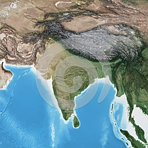 High resolution detailed map of South Asia, Himalayas and India photo