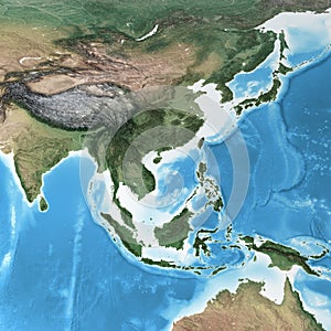 High resolution detailed map of South East Asia