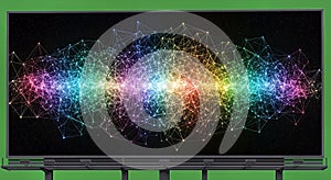 Futuristic Digital Network Visualization with Colorful Data Connections on a Screen