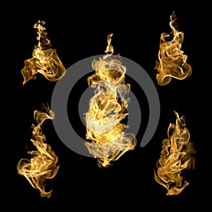 High resolution fire collection of isolated flames on black back