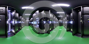 High resolution HDRI 360 panorama of a bright server data room center