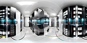High resolution HDRI 360 panorama of a bright server data room center