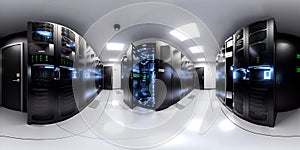 High resolution HDRI 360 panorama of a bright server data room center