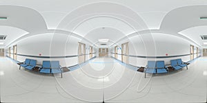 High resolution HDRI panoramic view of a hospital corridor. 360 panorama reflection mapping hallway medical interior. 3D rendering