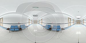 High resolution HDRI panoramic view of a hospital corridor. 360 panorama reflection mapping hallway medical interior. 3D rendering