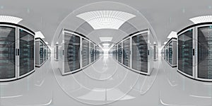 High resolution HDRI panoramic view of a server data room center. 360 panorama reflection mapping of a computer storage system