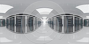 High resolution HDRI panoramic view of a server data room center. 360 panorama reflection mapping of a computer storage system