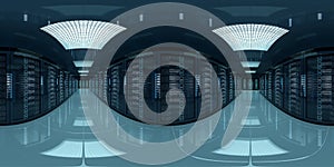 High resolution HDRI panoramic view of a server data room center. 360 panorama reflection mapping of a computer storage system