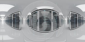High resolution HDRI panoramic view of a server data room center. 360 panorama reflection mapping of a computer storage system