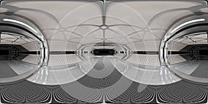 High resolution HDRI panoramic view of white spaceship interior. 360 panorama reflection mapping of a futuristic spacecraft room