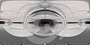 High resolution HDRI panoramic view of white spaceship interior. 360 panorama reflection mapping of a futuristic spacecraft room