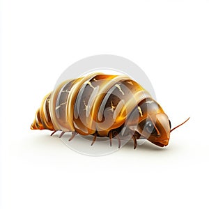 Rolled-Up Pillbug, a Tiny Creature with Segmented Body on White Background