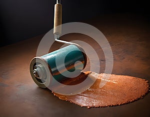 Paint Roller Spilling onto a Smooth Surface