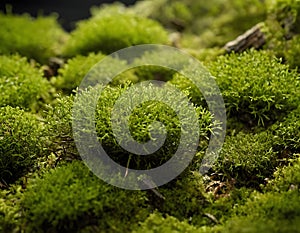 Vibrant Green Moss Growing on Forest Floor, Close-Up Nature Texture