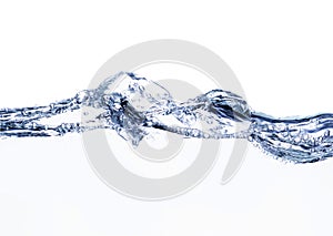 High-resolution image capturing the dynamic movement of clear water waves on a white background