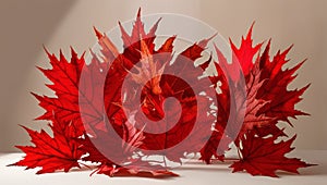 Maple Leaf Majesty: Realistic Image of Vibrant Red Maple Leaves in Artistic Display photo