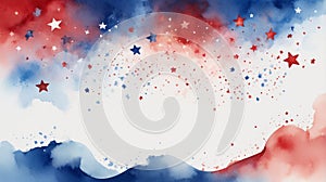 Realistic Watercolor Painting Celebrating American Independence Day with Subtle Patriotic Elements and Gradient Background photo