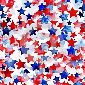 Patriotic Abstract Watercolor Painting with Red, White, and Blue Stars for Independence Day Celebrations photo