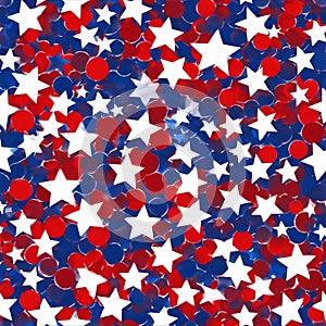 Festive Patriotic Watercolor Painting with Red, White, and Blue Stars and Circles for Independence Day photo