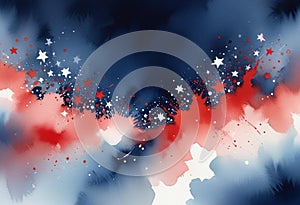 Starry Symphony: Festive Watercolor Art in Red, White, and Blue for Independence Day photo