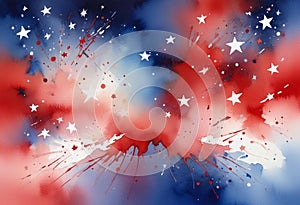 Patriotic Starburst: Vibrant Red, White, and Blue Watercolor Painting for Independence Day photo