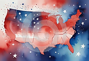 Liberty\'s Watercolor Canvas: Festive Red, White, and Blue Stars for Independence Day photo