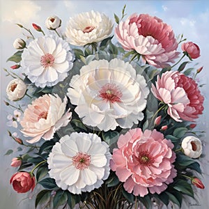 Botanical Bliss: Realistic Oil Painting of Blooming Flower Arrangement photo