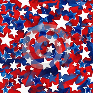 Vibrant Patriotic Abstract Watercolor Painting with Red, White, and Blue Stars for Independence Day Celebrations photo