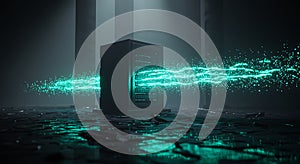 Glowing network data stream bursts from the core