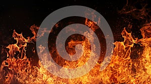 High-resolution image featuring extremely close-up and crisp texture of a fire flame on a black background.