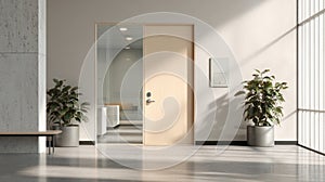 A stunning image of mock up of a blank glass nameplate design is shown in this 3D rendering. The signplate is photo