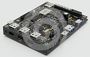 High-Resolution Image of a Modern Circuit Board with Multiple Ports and Components