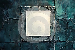 Blank Canvas Mockup on Dark Teal Textured Stone Wall Background