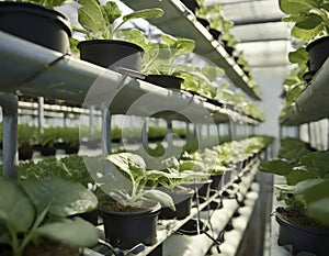 High-resolution image showcasing a modern vertical hydroponic farming setup with lush green plants