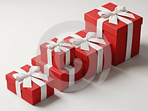Stack of red gift boxes with white ribbons