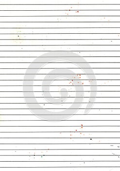 High resolution large image of used, worn out line graph paper texture background scan with color stain spots