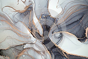 High resolution. Luxury abstract fluid art painting in alcohol ink technique, mixture of gray, black gold paints.