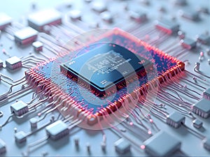 Microchip Processor on Circuit Board with Digital Glow