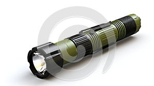 High-Resolution Military Flashlight on White Background for Advertising and Minimalistic Designs