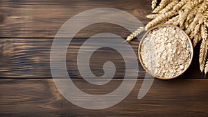 High-resolution Minimalist Oatmeal Bowl On Wooden Background