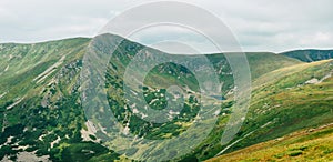 High resolution panorama of a beautiful green valley in the Carpathian mountains