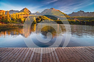 High resolution panorama of a mountain lake in the Tatra Mountains, Strbske Pleso, Slovakia