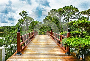 High resolution photo of a bridge in a Japanese garden
