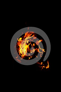 High resolution photo of flame and sparkl on black background. fire flames. Background Texture. Elemen for design abstract of