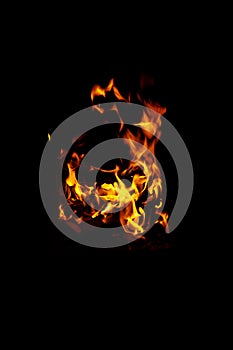 High resolution photo of flame and sparkl on black background. fire flames. Background Texture. Elemen for design abstract of