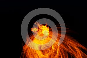 High resolution photo of flame and sparkl on black background. fire flames. Background Texture. Elemen for design abstract of