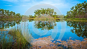 High resolution photo of a lake with placid waters.