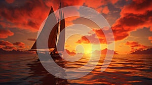 High Resolution Photorealistic Sunset Sail In The Style Of E. Munch