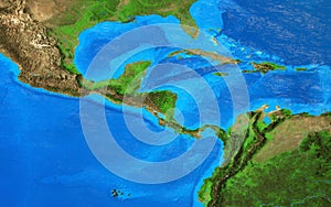 High resolution physical map of Central America and the Caribbean