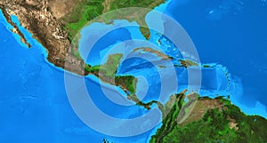 High resolution physical map of Central America and the Caribbean